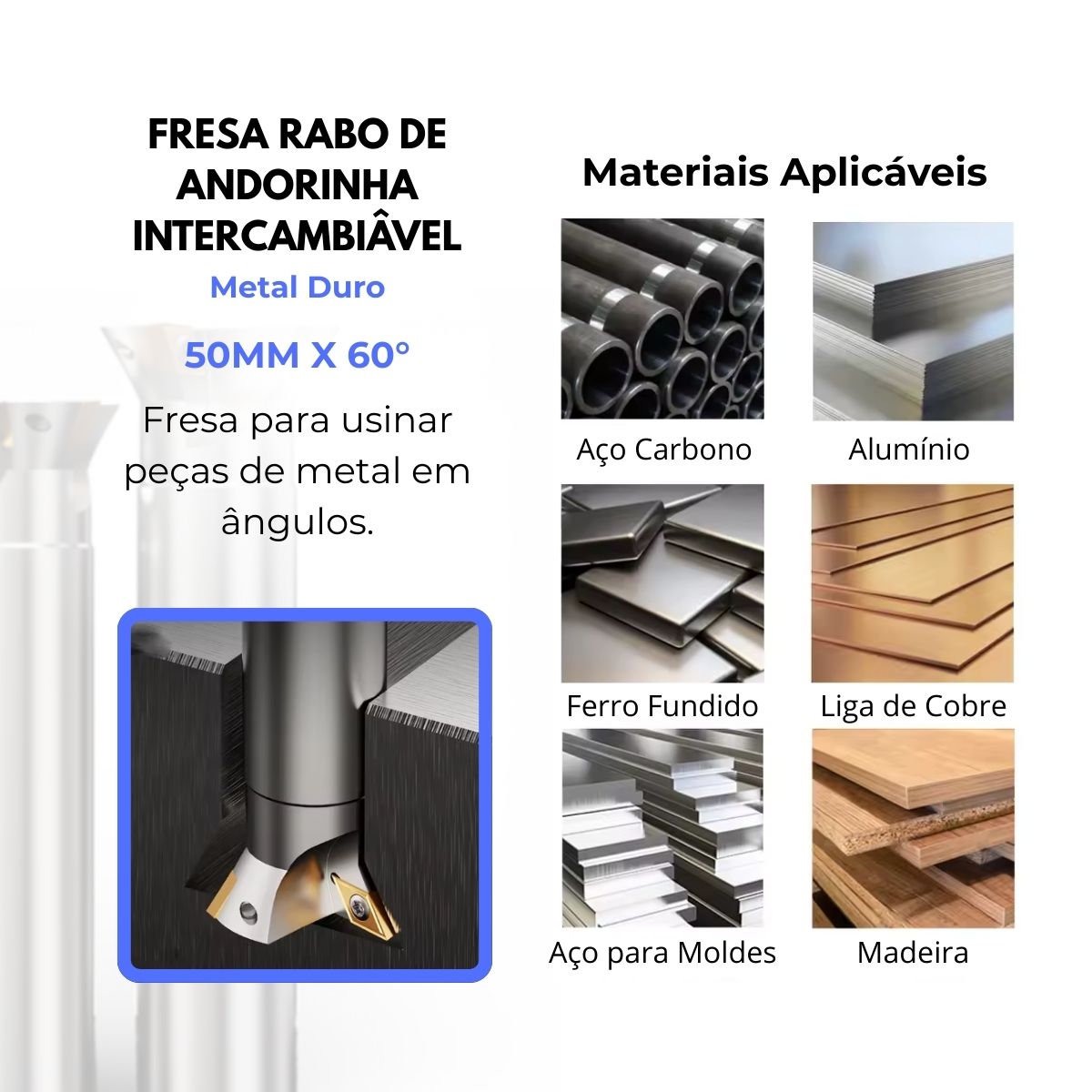 Fresa Rabo De Andorinha 50mm X 60° C/ Inserto Intercambiável