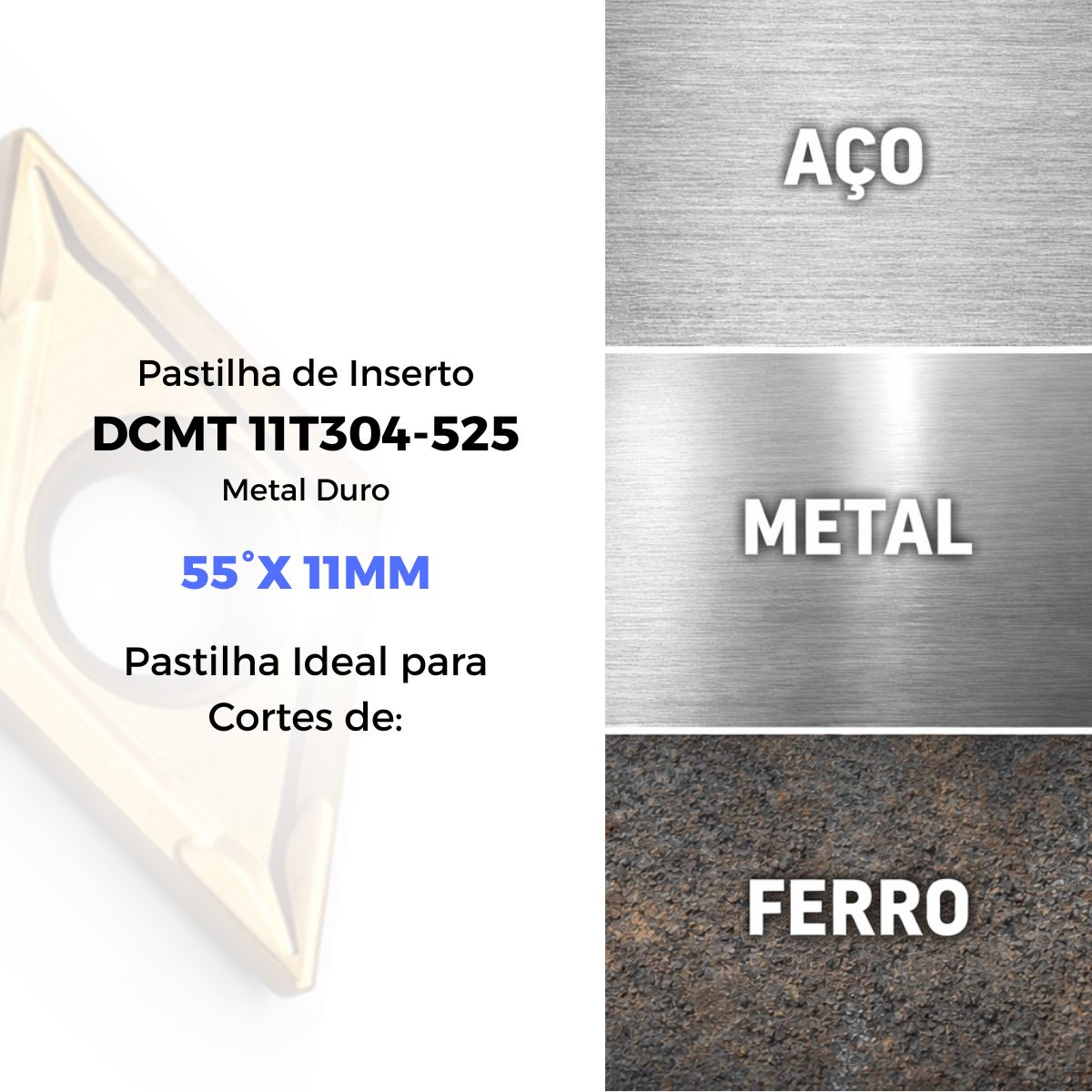 Pastilha Inserto Dc11 Dcmt11 Vídia P/ Usinagem Fresa Torno