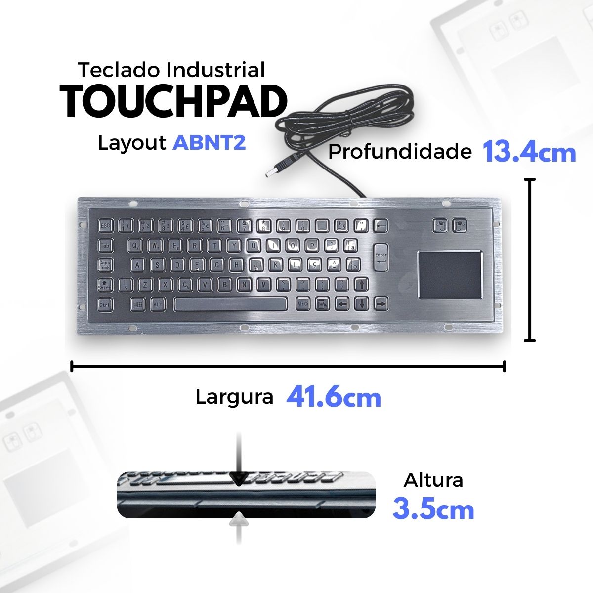 Teclado Industrial Metálico Em Aço Inox 304 Ip65 Touchpad Cinza Português Brasil