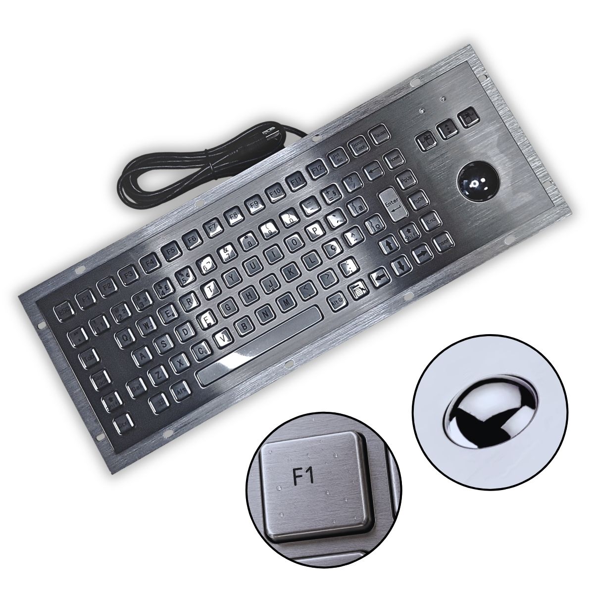 Teclado Industrial Aço Inox 304 Com F1 F12 Ip65 Trackball