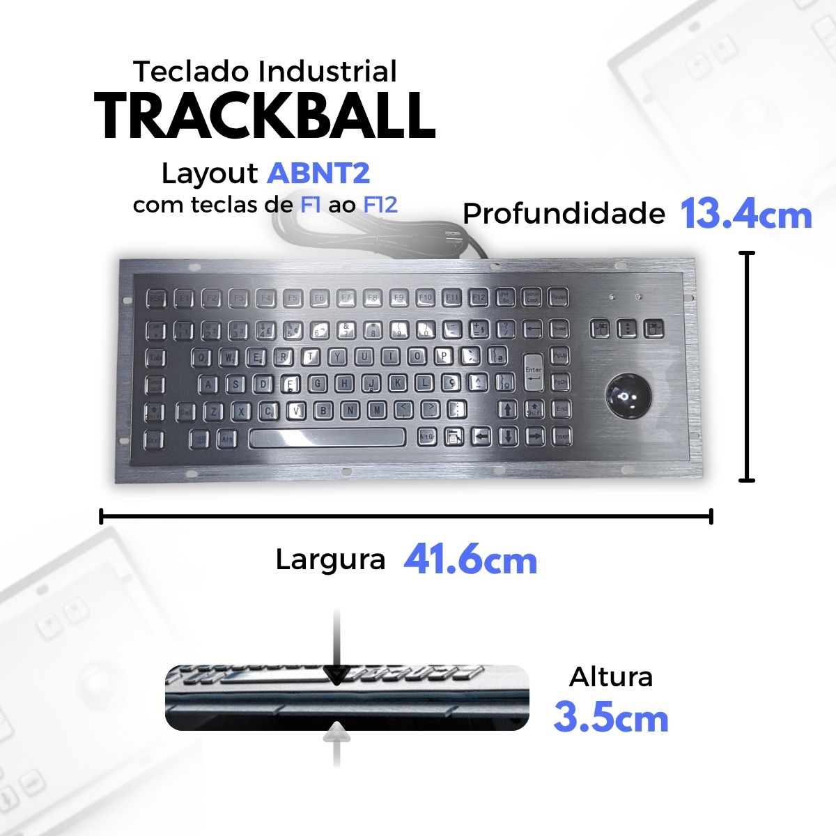 Teclado Industrial Aço Inox 304 Com F1 F12 Ip65 Trackball